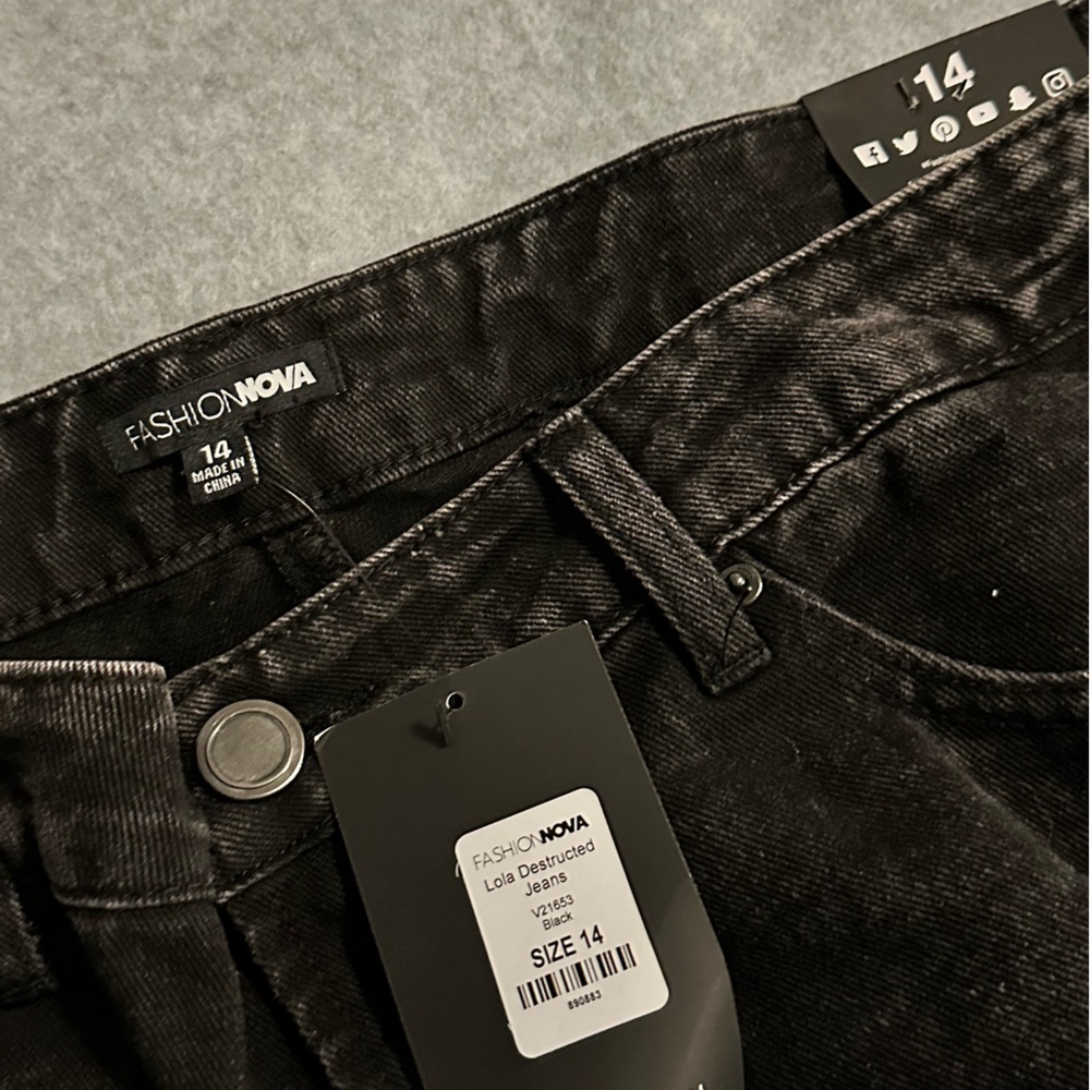 NWT Fashion Nova Lola Destructured Jeans black size 14 - Picture 7 of 10